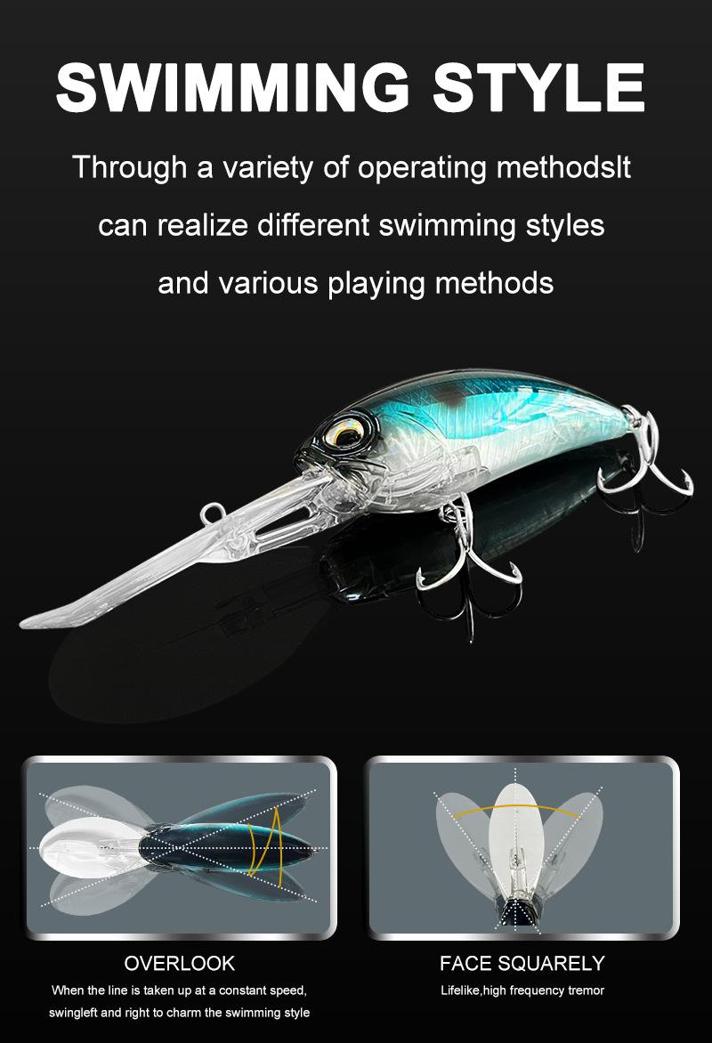 Deep Diving Sinking Minnow Lures Long Lip Crankbait Realistic Swimbaits Sharp Treble Hooks Durable Hard Baits for Freshwater Saltwater Bass Walleye Trout Outdoor Fishing Angling Tackle Accessories