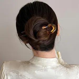 3pcs French Wave U-Shaped Hair Pins - Acrylic Chignon Bun Maker, Anti-Slip Updo Fork Clips for Thick & Thin Hair, Elegant Hair Additions for Women Daily & Party