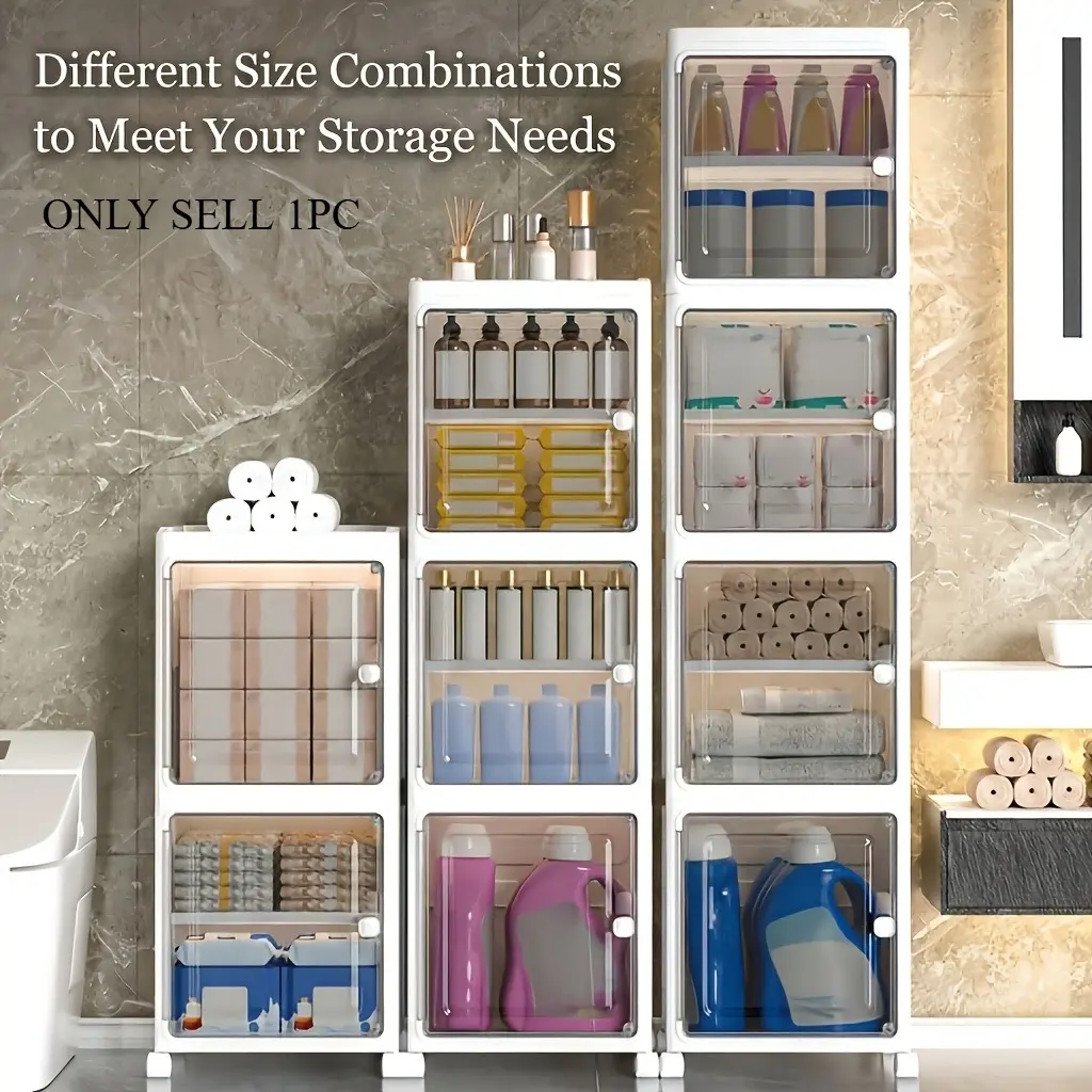 12.6-inch narrow Home Storage Cabinet, 2/3/4/5-tier rolling plastic storage organizer with transparent hinged door, space-saving stackable storage unit, suitable for small spaces, bathrooms, kitchens, laundries, and bedrooms