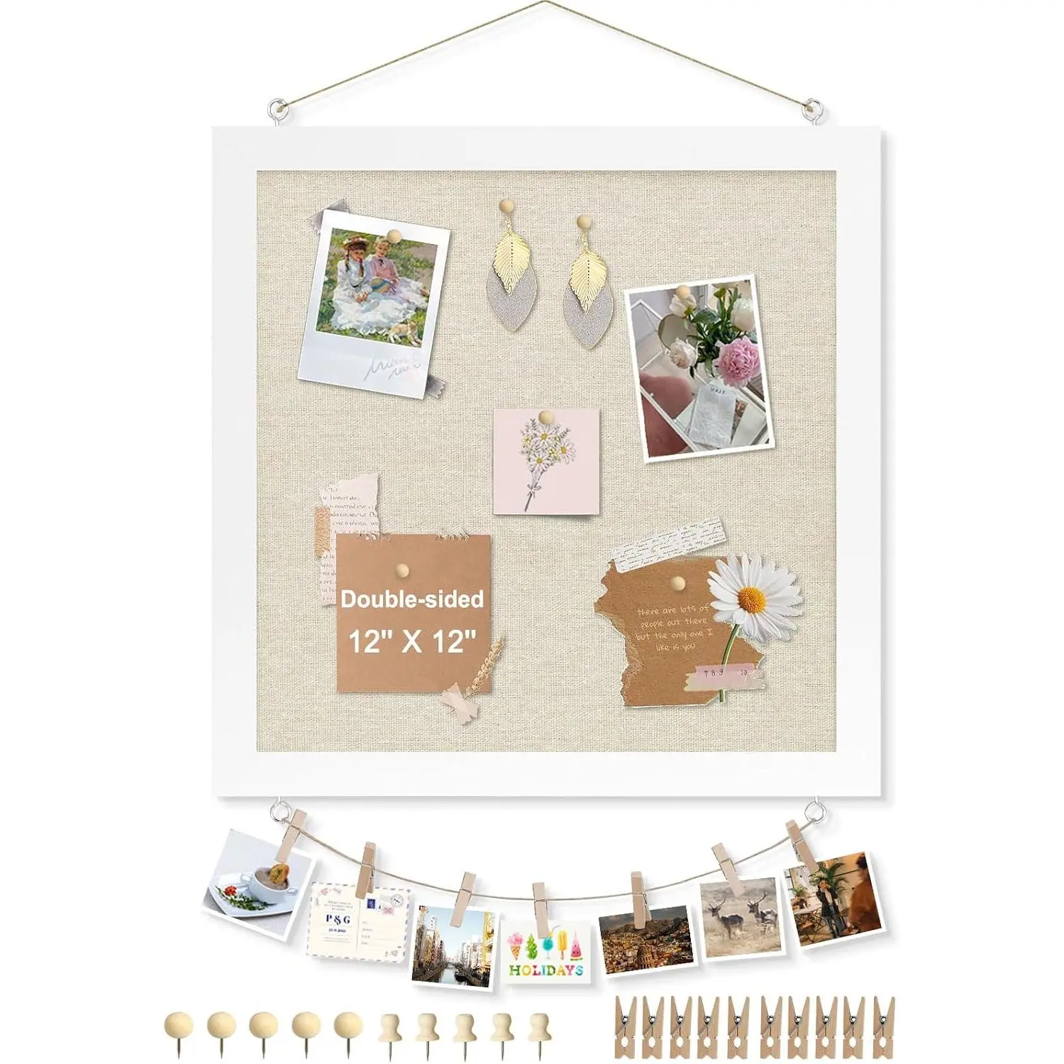 Double-Sided Small  Framed Cork Board for Wall, 12" x 12" |  Bulletin Board, Picture Display Vision Board Kit Corkboards for Wall Room School Office Decor, 10 Pushpins