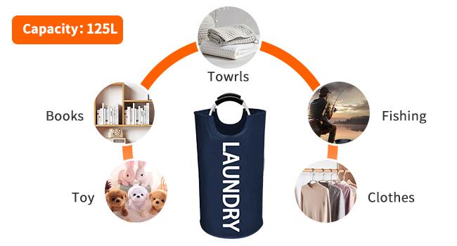 125L Large laundry basket,Collapsible laundry hamper, Tall Clothes Baskets Folding Washing Bin Foldable Fabric Hamper Bags for Bedroom, Closet,Bathroom,College,laundry bag,lightblue