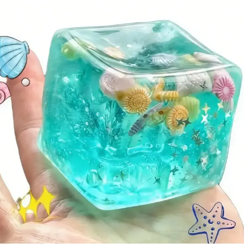 2PCS Ocean Series Blue Transparent Shell Crystal Slime, Embedded 3D Seashell & Star Shimmer, Non-Sticky Stress Relief Toy, Soft Squishy Sensory, Asmr Squeezing Fun, Cute Squishies