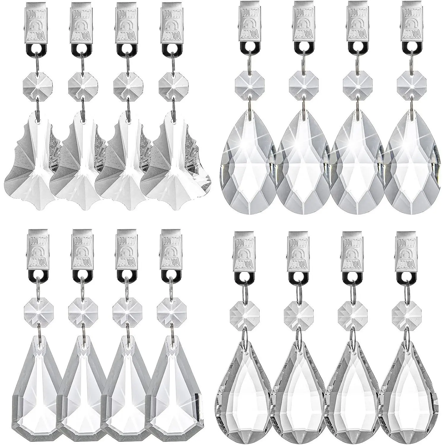 16 Pack Tablecloth Weights, Crystal Table Cover Pendant with Metal Clip Clamps, Glass Heavy Teardrop Prisms Table Cloth Hangers for Decoration, Outdoor Picnic, Family Dinner Party