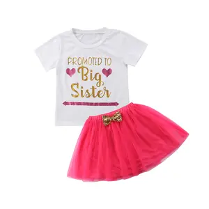 Toddler Baby Girl Summer Outfits Letter Print Short Sleeve T-shirt and Tulle Tutu Skirt Cute Sister 2Pcs Matching Clothing