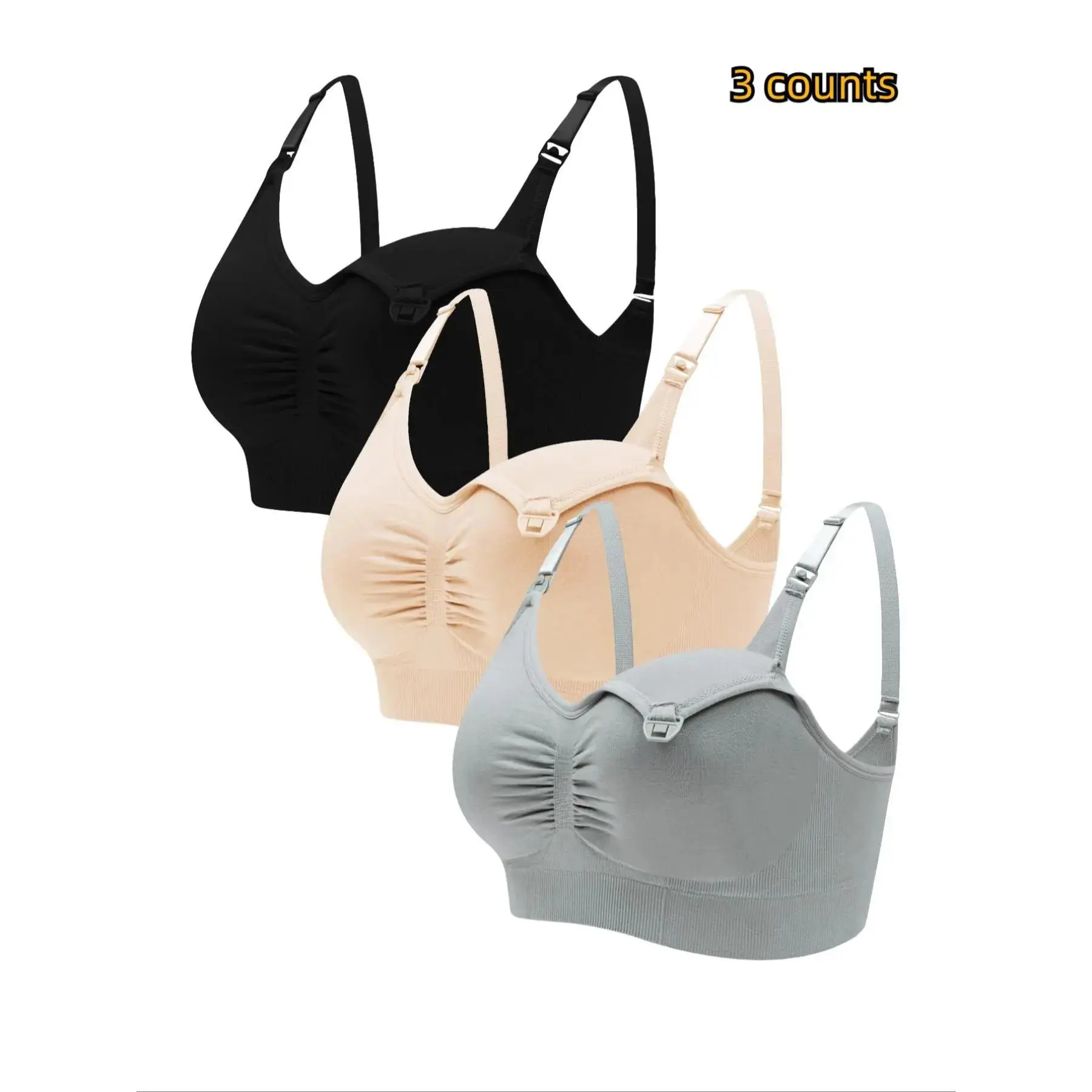 Ruched Adjustable Strap Nursing Bras, Detachable Chest Pad Seamless Front Buckle Bra for Pregnant & Lactating Women, Maternity Lingerie, Pregnancy Maternity Bra