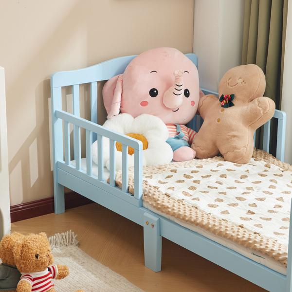 Toddler Bed with Safety Rails, Solid Wood Kids Bed Frame, Low Profile Montessori Floor Bed for Boys and Girls, 135*75*62.5cm