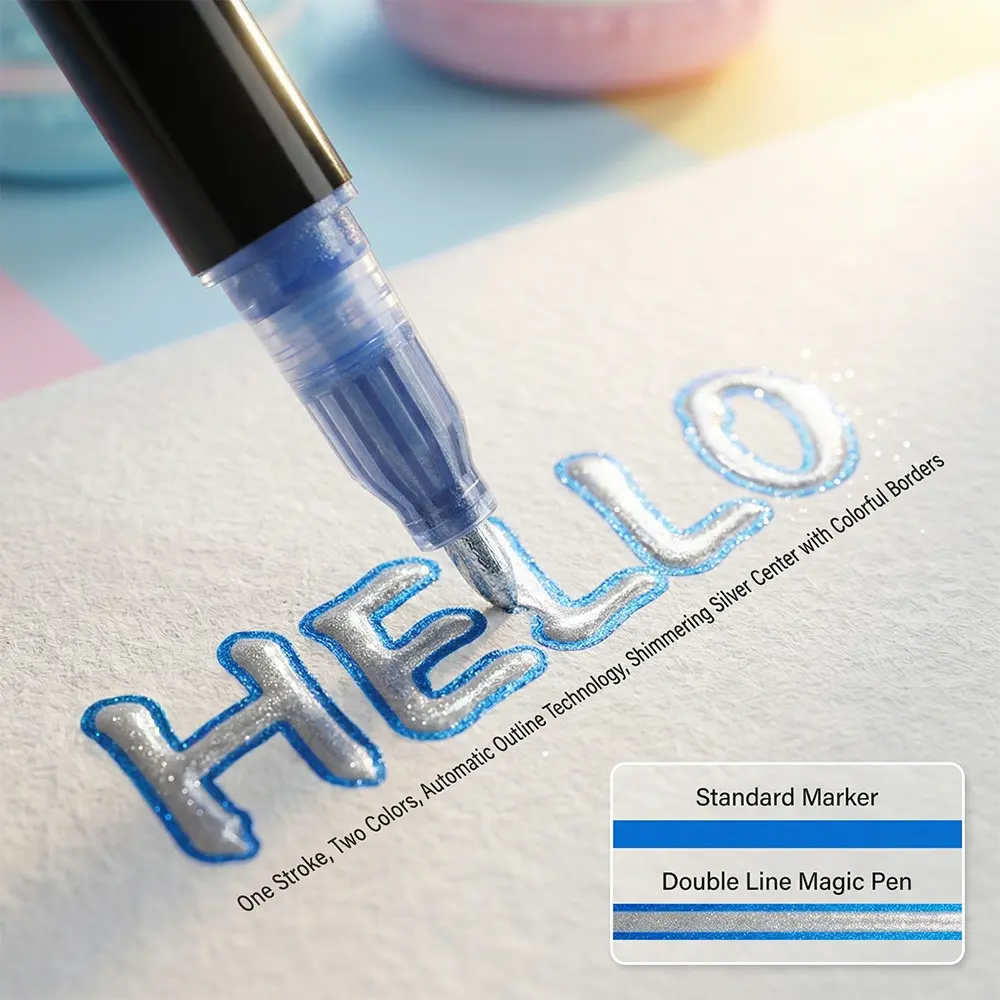 12-48 Color Set Dual Line Outline Pens, DIY Fluorescent Pens, Student Drawing Twin-Tone Markers, Christmas Card Flash Pen, Colored Metal Markers, Shimmer Markers