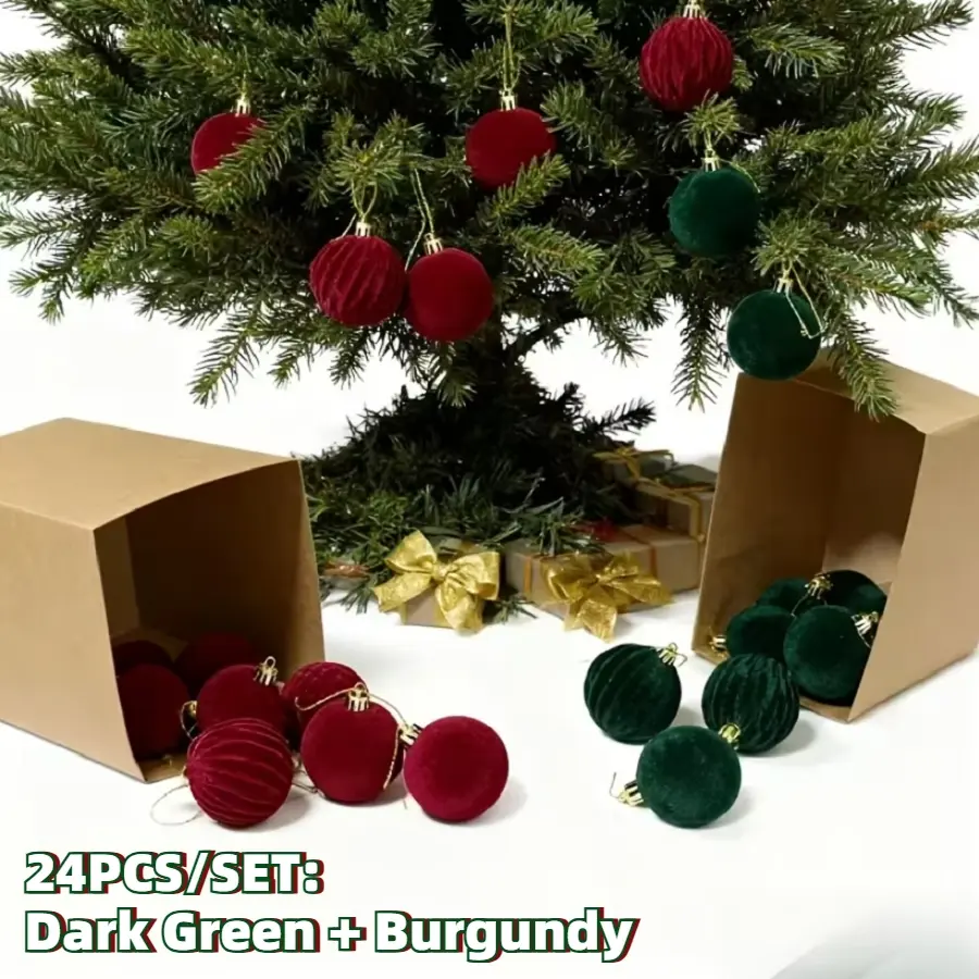 24pcs Christmas Ball Decorations, Hollow Wave Plastic Hanging Balls with Flocked, Christmas Ornaments Balls Plastic Red Balls Christmas Hanging Ornaments for Christmas Tree Decorations Holiday Xmas Party Decor Supplies
