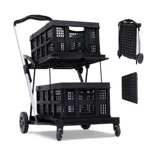 Collapsible Multi-Tier Office Utility Cart – Heavy Duty Rolling Storage Trolley for Groceries, Warehouse – Portable, 360° Swivel Wheels