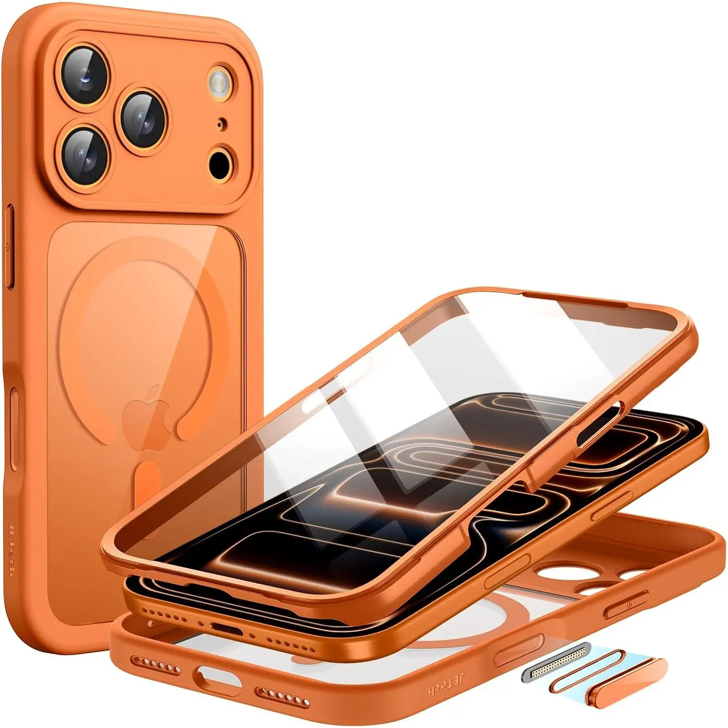 JETech Protective Shockproof Cover for iPhone 17 Pro Max 6.9-in, Durable Protector TPU Smartphone Shell & Cellphone Accessory with Built-in Tempered Glass Screen Protector, Camera Control Button, MagSafe Compatibility, 360-Degree Full Body Casing (Orange)