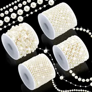 4 Rolls Total 86 Feet Ivory Faux Pearl Garland Strand, Artificial Pearl Beads Trim (4mm/6mm/8mm/8+3mm) for Crafts Wedding Party Valentine Christmas Flower Decoration