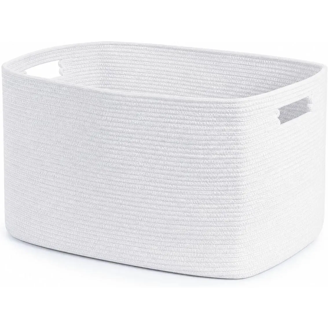Pure White Cotton Rope Laundry Hamper - 19.2GAL Large Bohemian Look Rectangular Collapsible Woven Storage Basket with Built-in Handle for Dirty Clothes, Toys (Living Room Use)