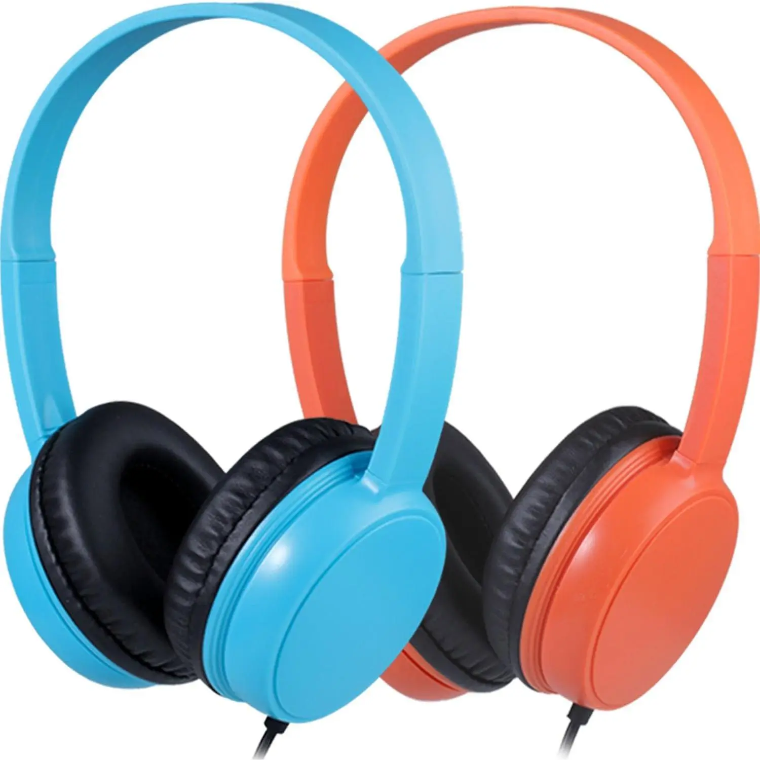 Wired Headphones Bulk 2 Pack for Classroom School, 3.5mm Pulg, Lightweight, Sturdy Headsets for  Students and Adults (Orange & Light Blue)