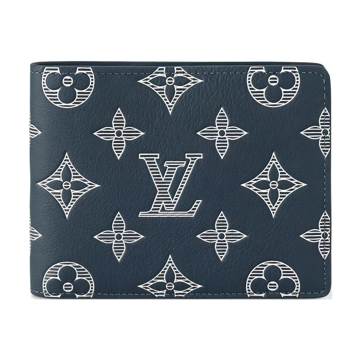 Louis Vuitton Men's Multiple Wallet - Monogram Snap-Fold Navy Blue Leather Wallet with Fabric-Lined, Hand-Stitch, Logo, Combination, Compartmental Designs, Fabric-Lined Men's Wallets, Hand-Stitch Men's Wallets