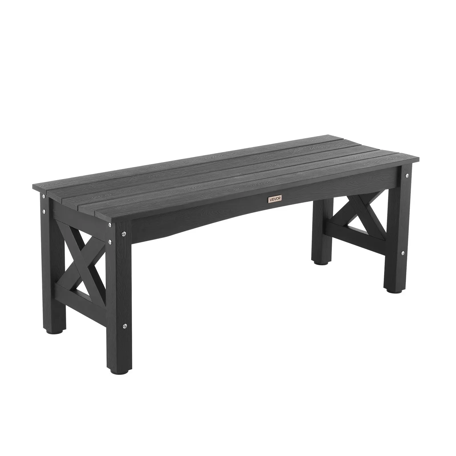 【Summerfinds】VEVOR Outdoor Bench, 44.5 inch, 600 lbs Weight Capacity, Weatherproof Plastic Frame with Adjustable Level Footpads and Thick Leg, Outside Bench for Patio, Garden, Park, Yard, Front Porch, Black