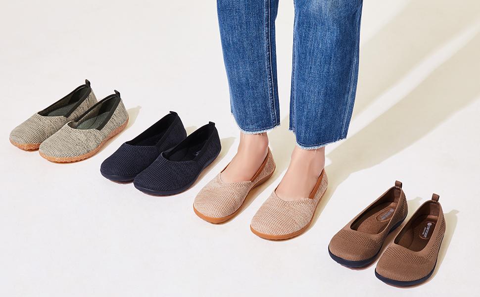 Frank Mully Womens Flat Shoes Wide Toe Box Knitted Flats Comfort Wide Width Walking Flats  JS6065