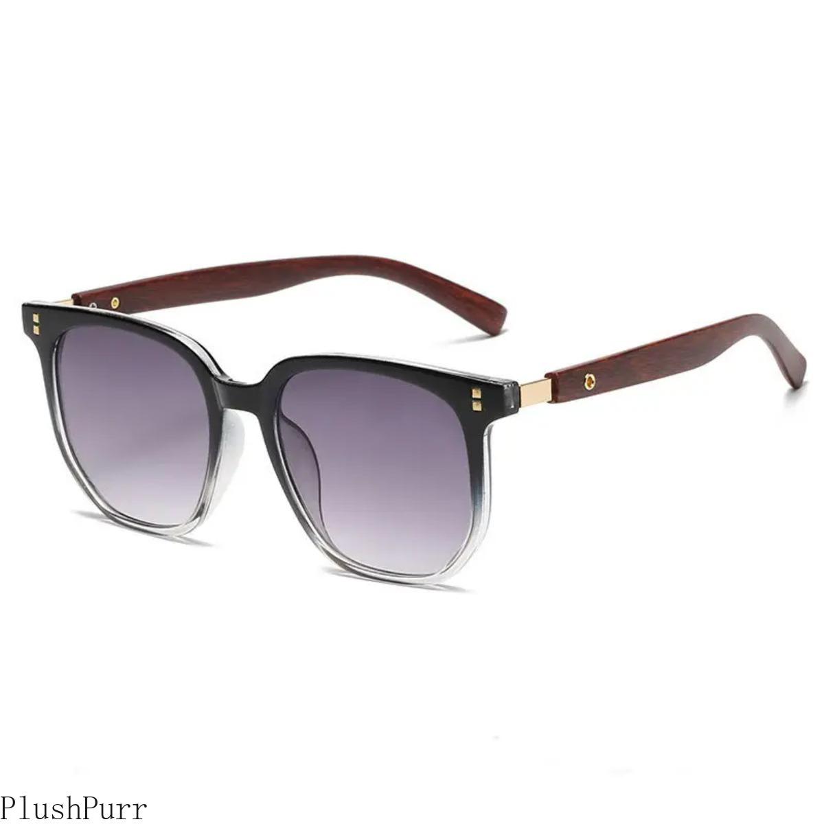 Retro polygonal tea frame wood grain glasses legs Korean version sunglasses women's sunglasses