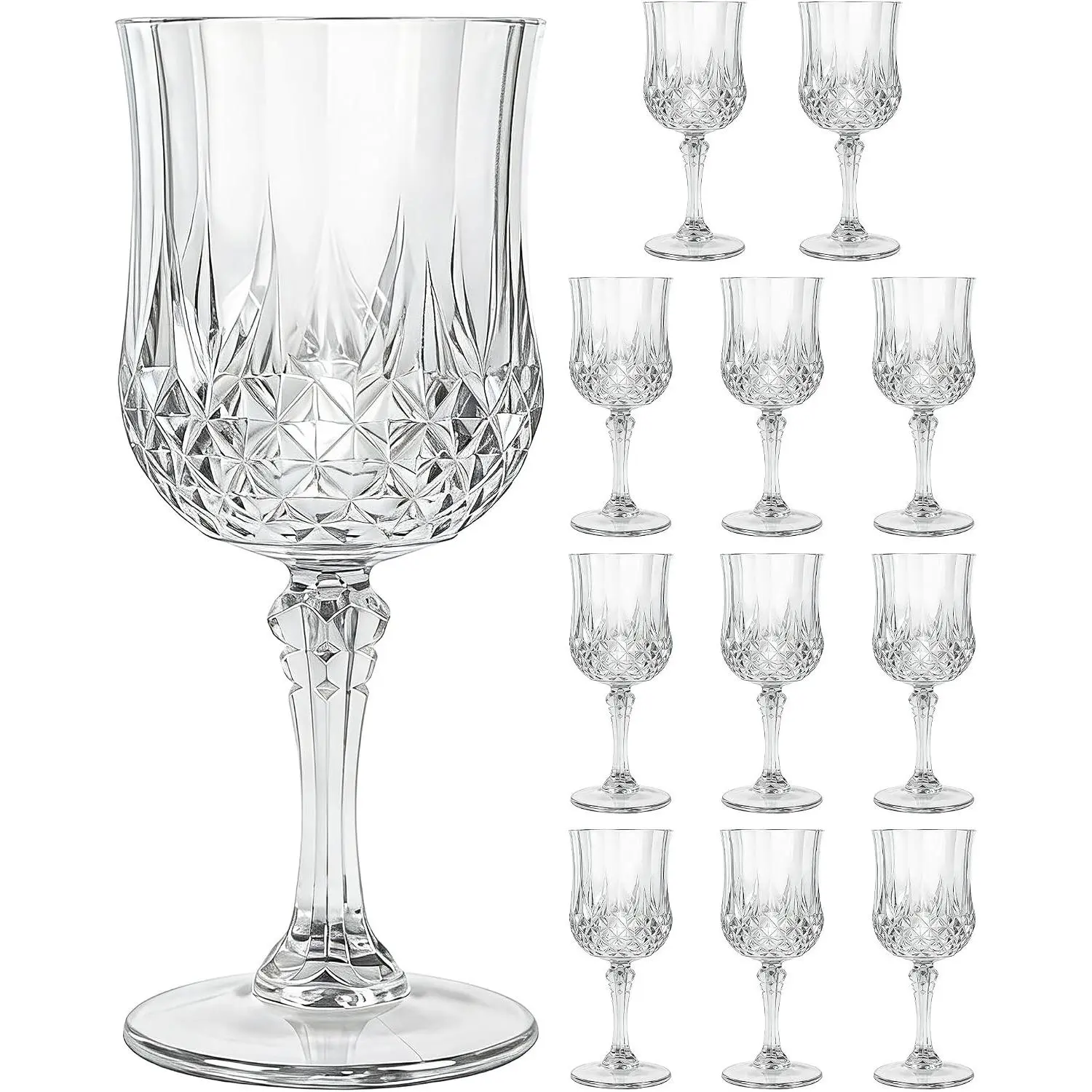 12PCS Plastic Wine Glasses 7oz Clear Acrylic Goblets Unbreakable | Shatterproof, Reusable & Disposable, Vintage Drinking Glasses with Stem, for Wedding Outdoor Dinner Party Bridal Shower