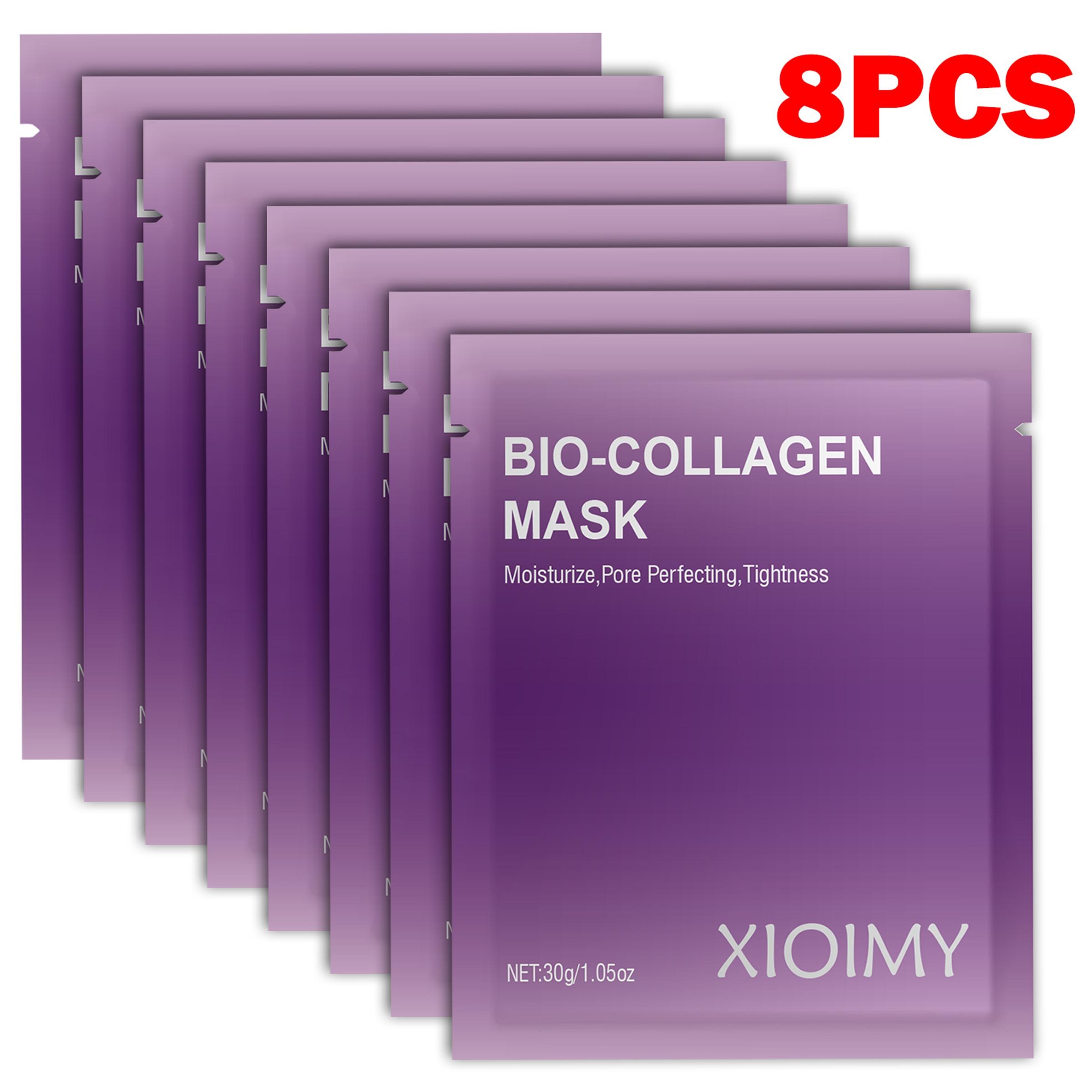 Powerful Moisturizing Bio Collagen Face Mask 8pcs for Deep Hydration, Alcohol-Free Formula for Soft Radiant Skin