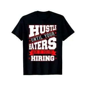 Men'S Motivational Hustle Until Haters Ask T-Shirt - 100% Relaxed Fit Tee with Bold White & Red Slogan Print, Soft Breathable Casual Shirt for Gym, Casual Attire & Style (Black, Sizes S- Extra Long Plussize, Plus Size