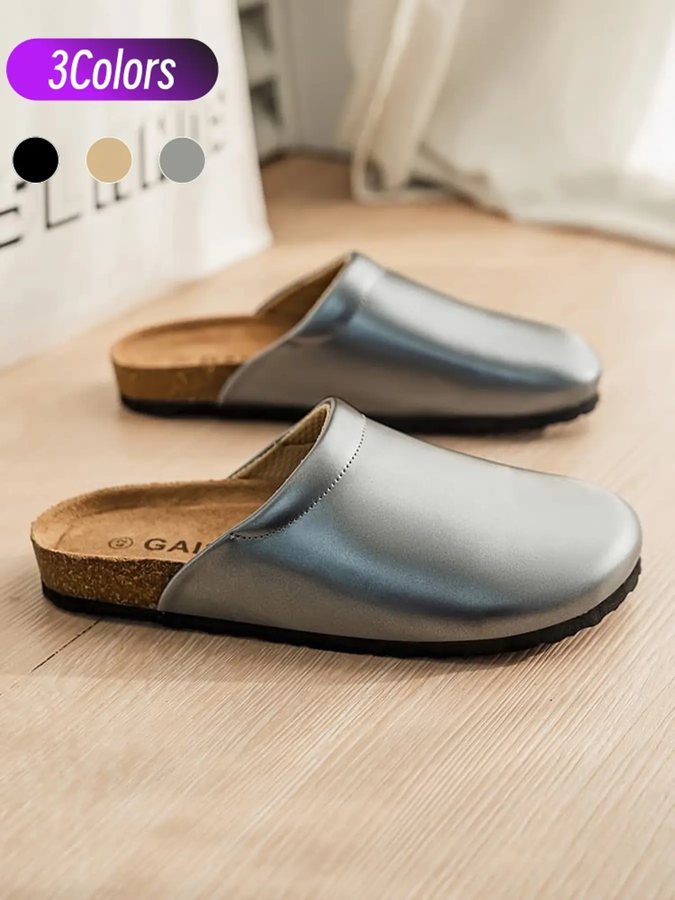 1 Pair Closed Toe Mule Mens Casual Birken Slides Faux Suede Upper Cork Insole Anti Slip Flat Backless For Home Commute Daily