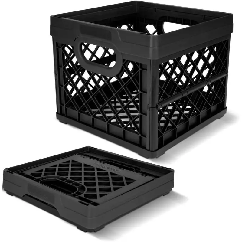 25L Collapsible Milk Crate, Heavy Duty Stackable Plastic Storage Crate Holds 50 lb, Foldable Organizer for Groceries, Files, Garage, Car and Camping