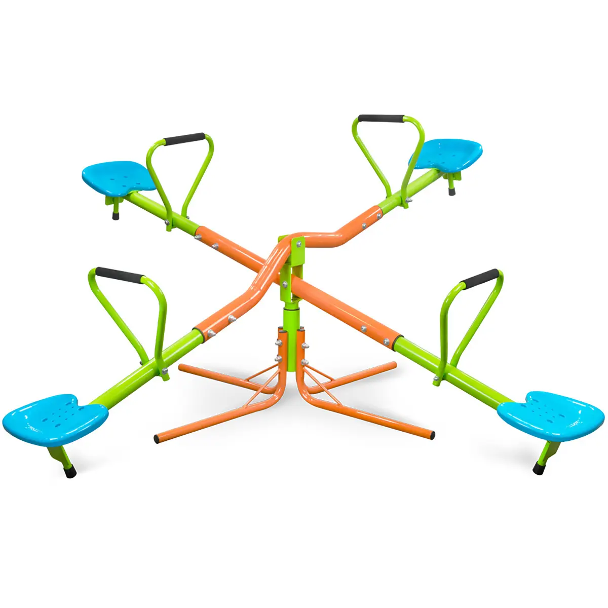 Unisex 4-Seat 360-Rotating Solid Plastic Outdoor Seesaw for Kids 3+, Blue/Green Jungle Gym Playset, Indoor/Outdoor Summer Playground Equipment