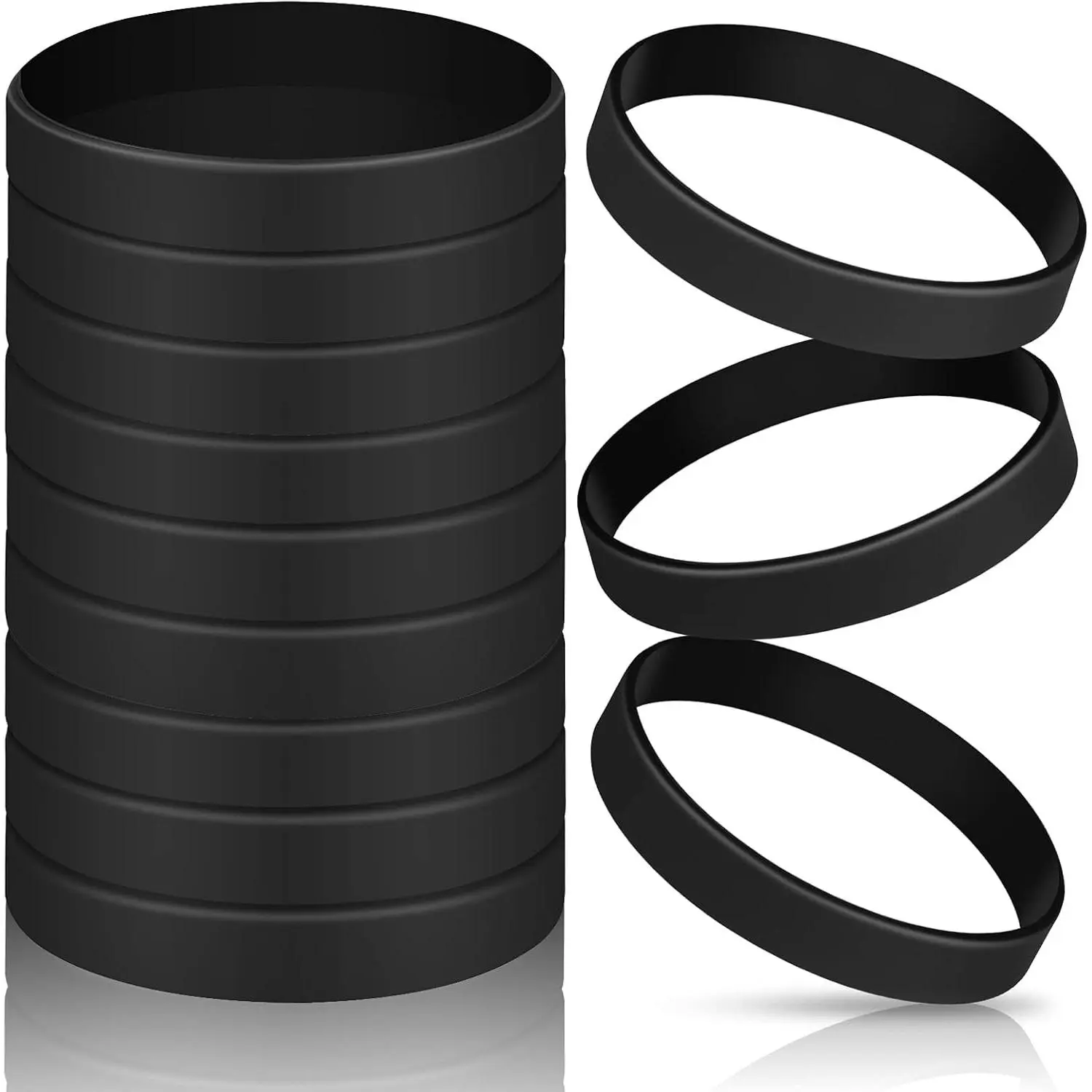 12 Pack Solid Color Silicone Rubber Bracelets, Blank Wristbands for Events Parties, Black