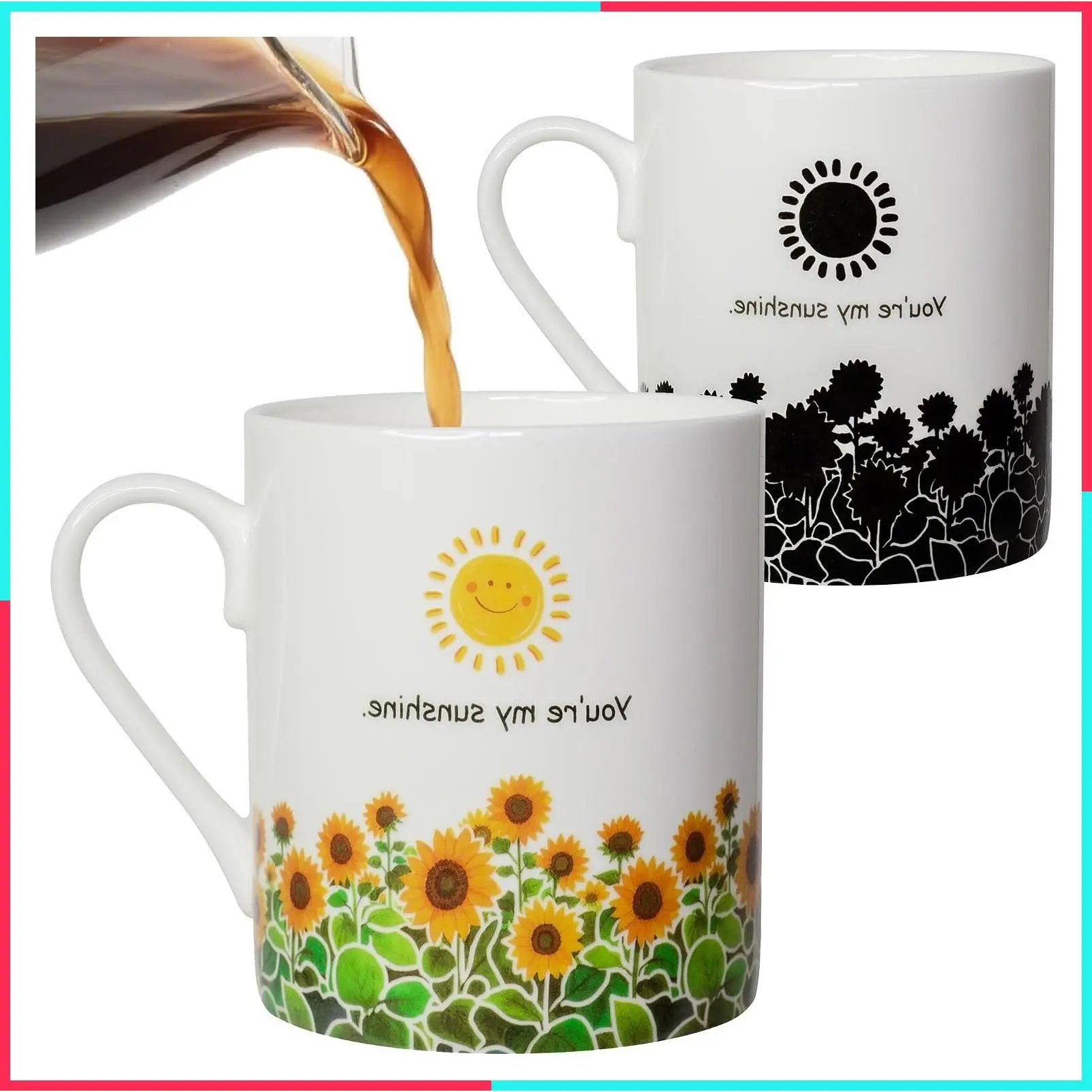 Sunflower Color Changing 12oz Ceramic Coffee Mug, Heat Sensitive You Are My Sunshine Cup, Sunflower Birthday Gift for Women Friends Family, Home Office Use