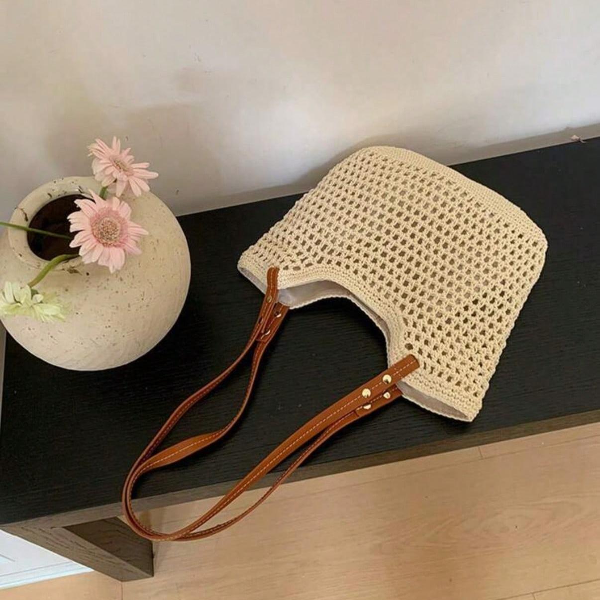 Woven Beach Bag Versatile Shoulder Bag,New Arrival Women Tote Bag,Everyday bag,School Bookbag, Portable Foldable Business Casual Bag Perfect for Beach Vacation,Suitable for Teens,Girls,Women,Commuting School