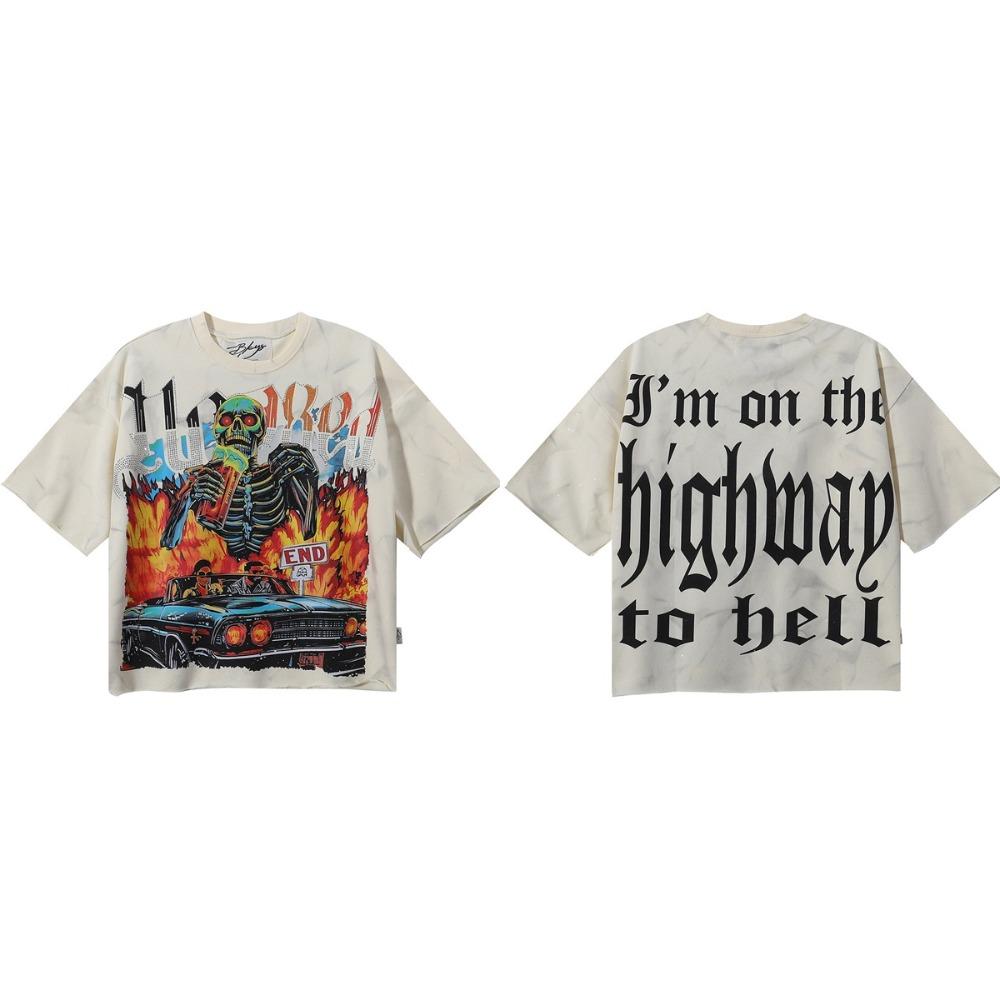 Retro Y2K BKYS Hip Hop Streetwear T-Shirt, Vintage Washed Heavyweight Bling Rhinestone Glitter Print, Loose Casual Unisex Cotton Short Sleeve Tee