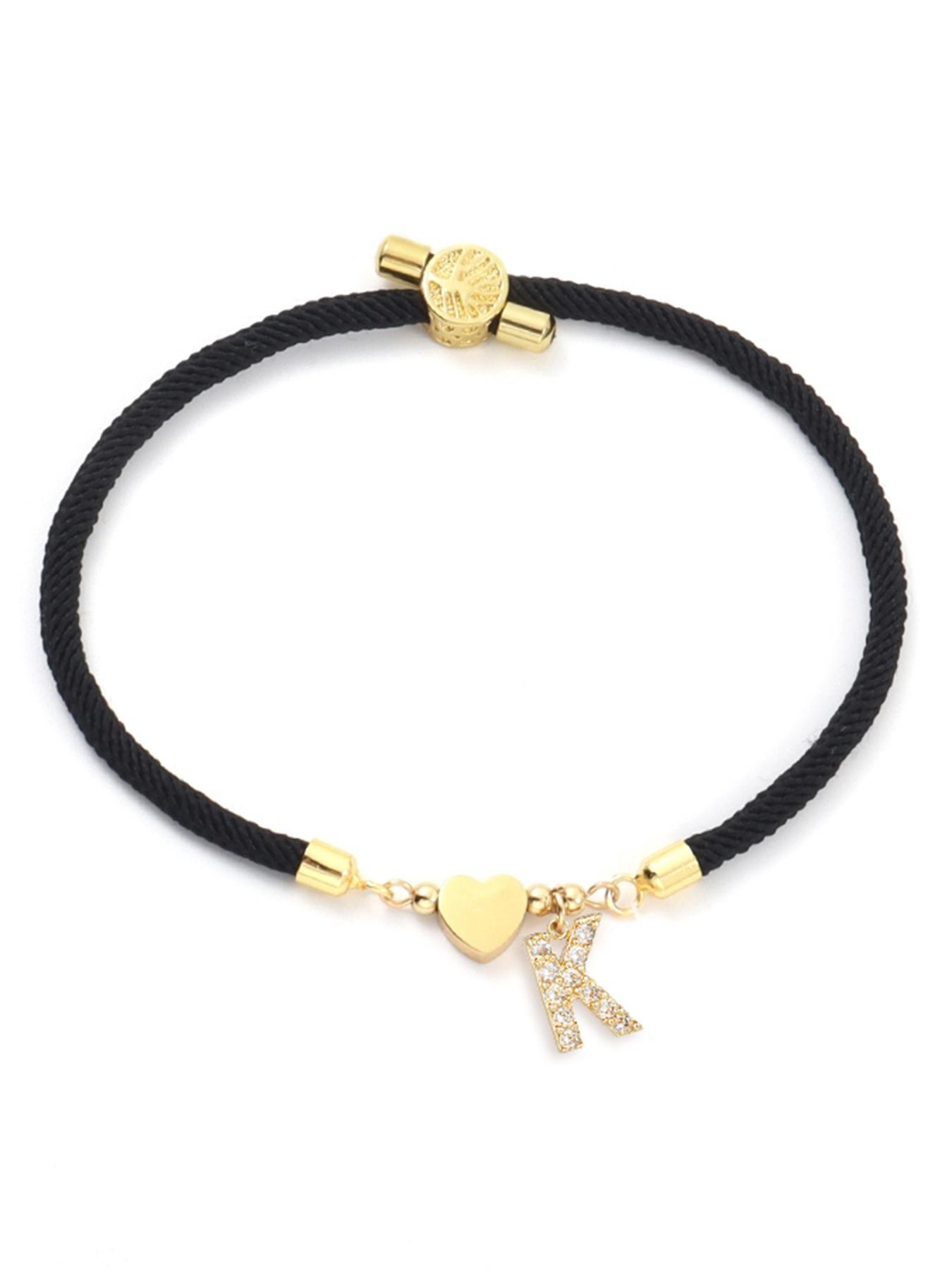 Initial Heart Charm Letter Link Bracelet, Fashion All-match Jewelry for Women, Retro Adjustable Rope Bracelet for Daily Use