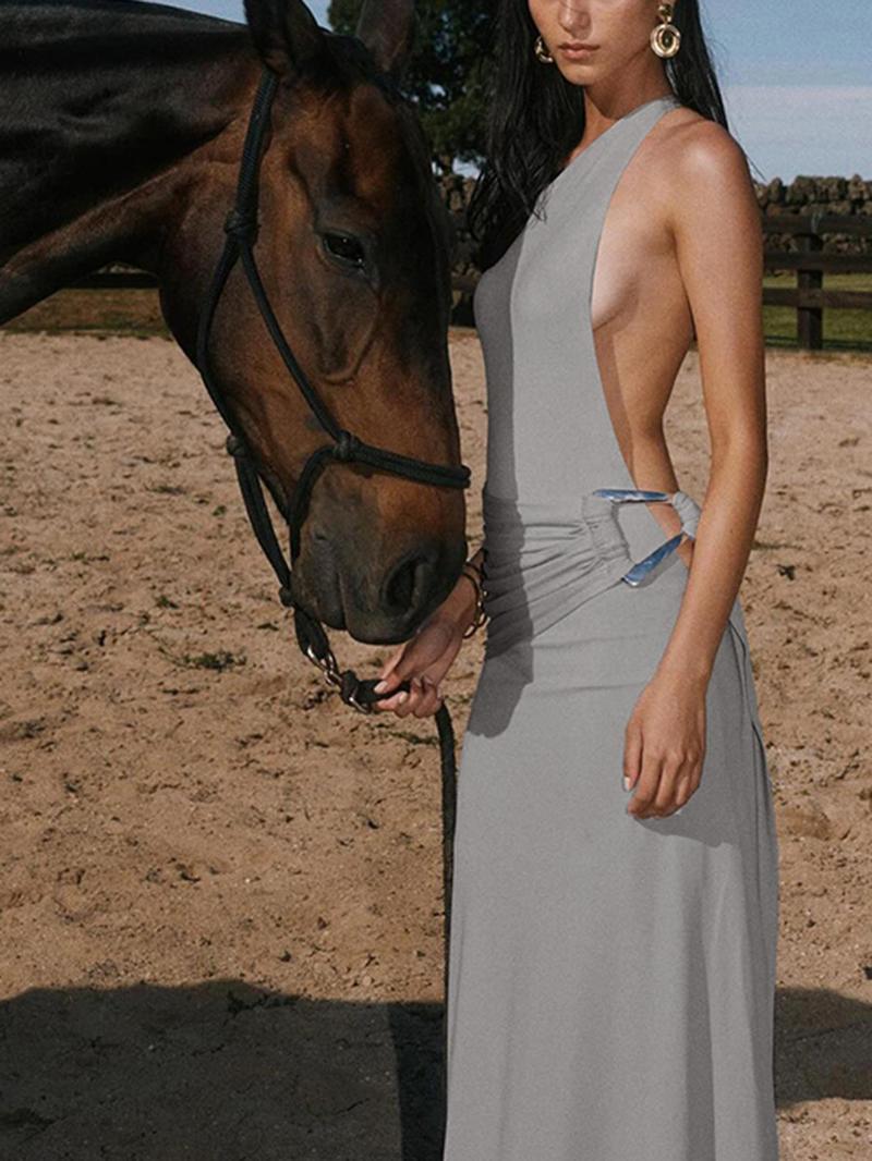 Women's Plain One Shoulder Backless Dress, Elegant Sleeveless Maxi  Dress for Party Dating Wear, Ladies Summer Clothes