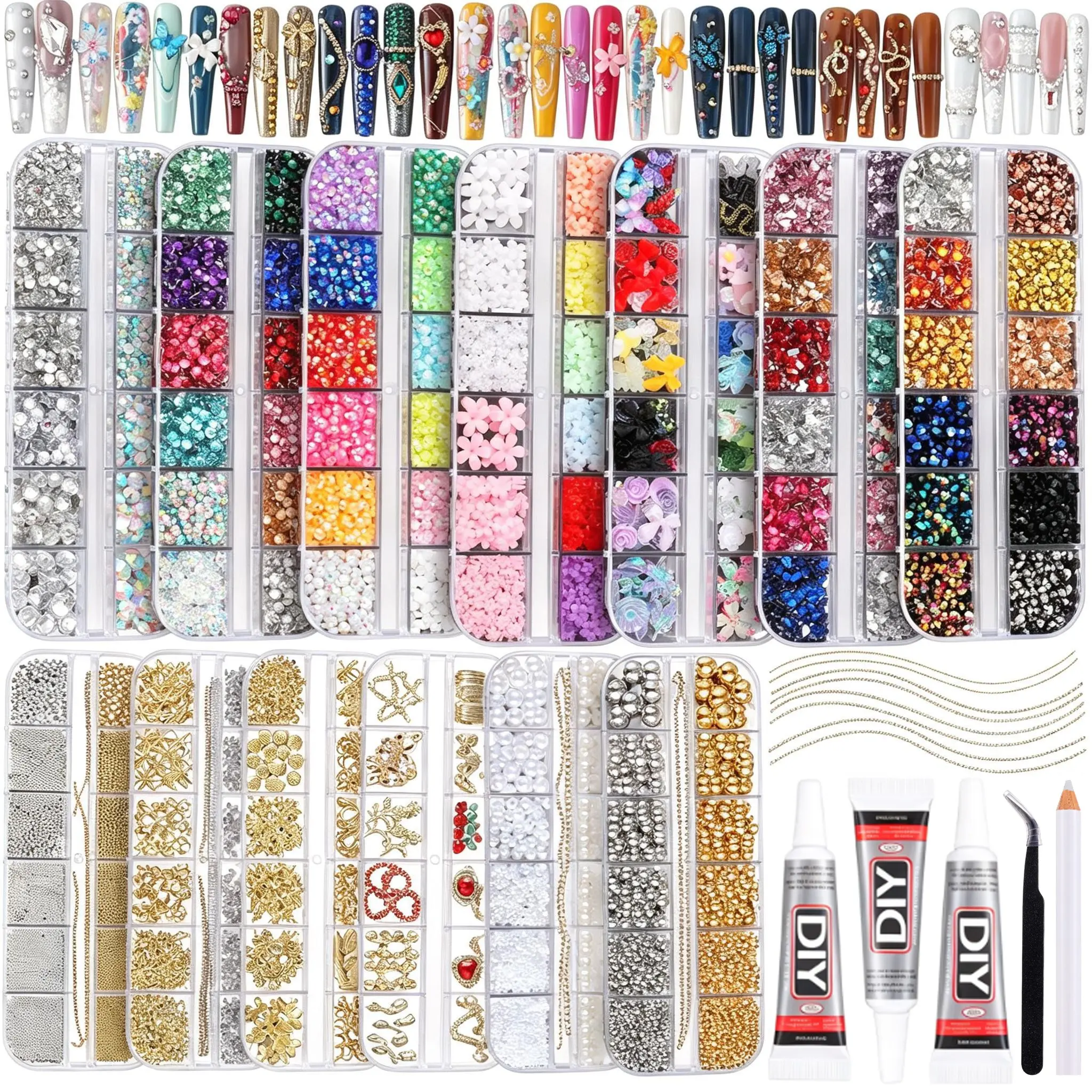 1Set-Multi-style Classic Bow Flower Mini Semi-circular Rhinestones Nail Charms Y2K Light Luxury Alloy Heart Ocean Thin Flakes Simulated Flatback Pearl Nail Art Decorations DIY