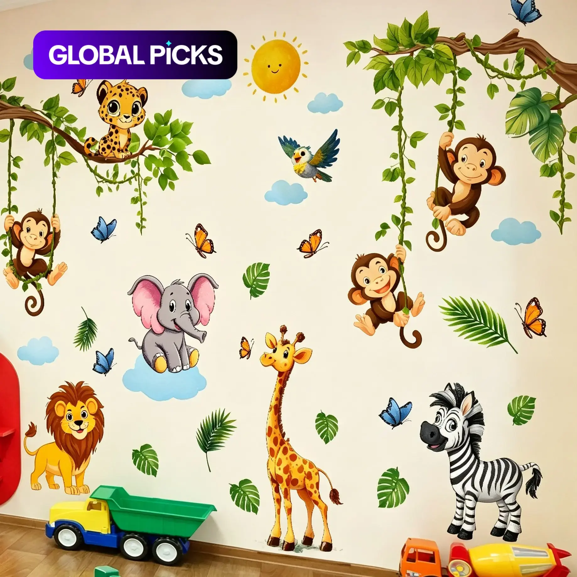 Modern Elephant, Giraffe & Zebra Decorative Wall Stickers Set, Large Self-Adhesive PVC Wall Art Decals, Wall Stickers Decorations for Living Room, Bedroom & Sofa Background, Removable Design #GLOBAL PICKS