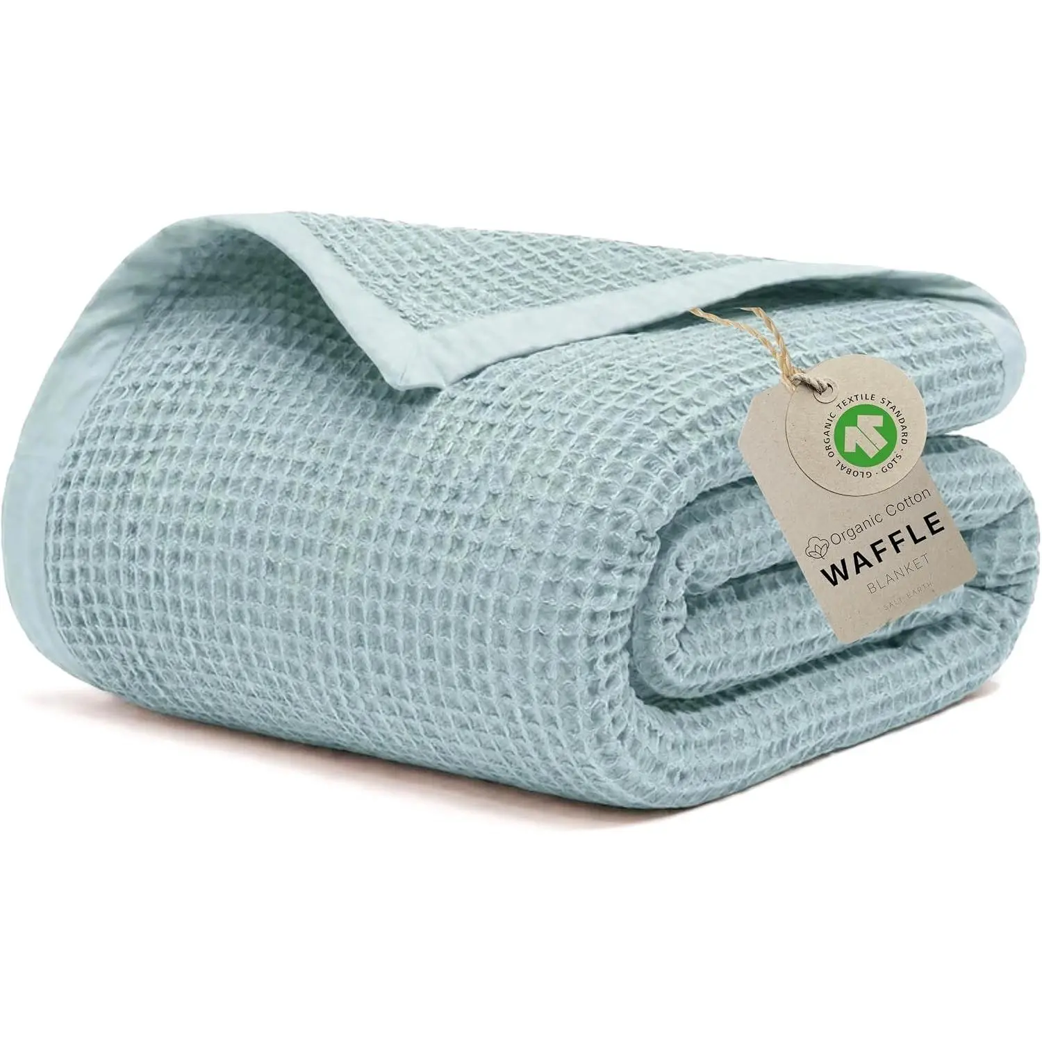 GOTS Certified 60" X 80" Twin Size 100% Organic Cotton Waffle Blanket, Silver Blue