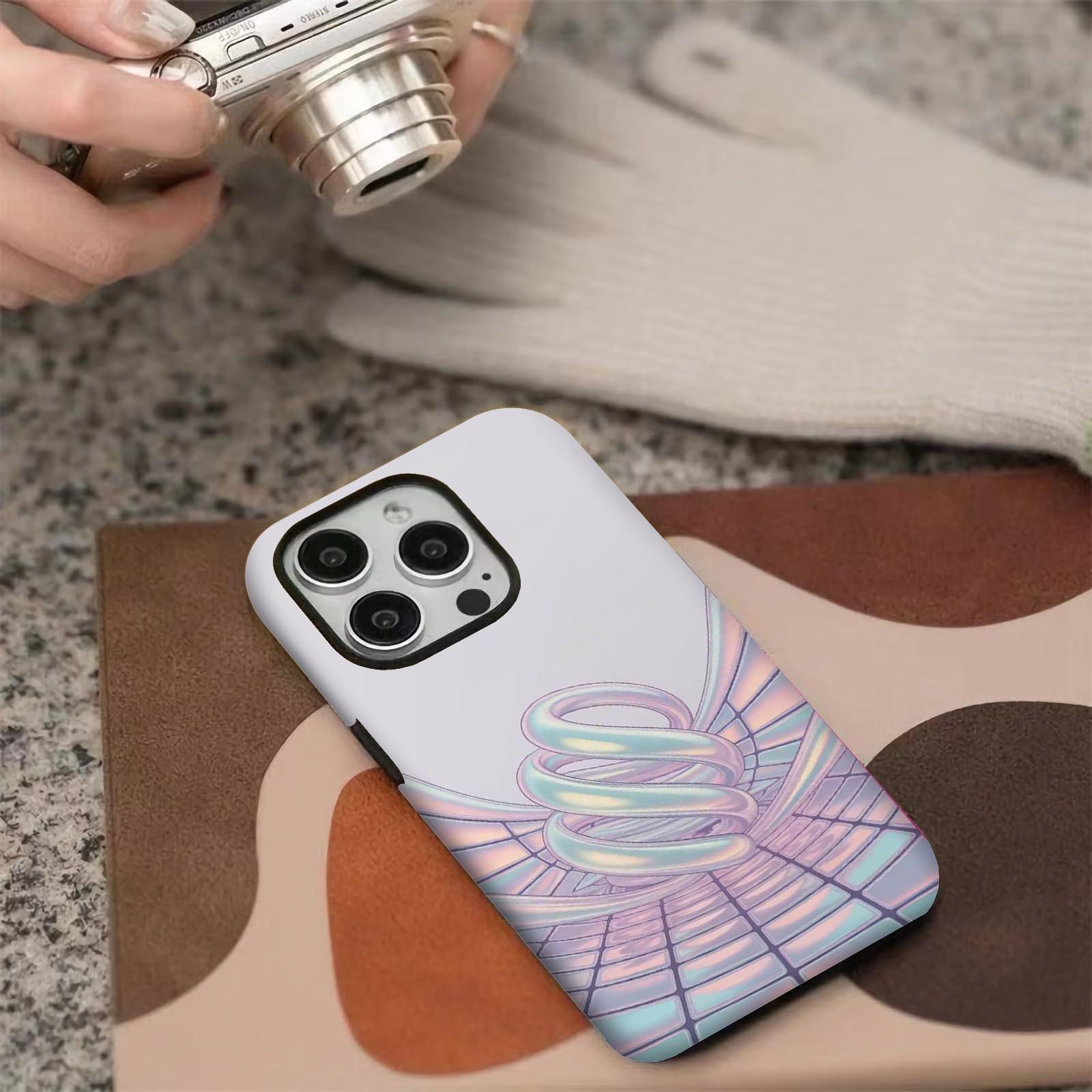 3D, spiral, grid Soft And Hard Two-In-One Film Printed Full Pattern Case For IPhone 16 15 14 13 1211 Pro Max Plus Phone Case