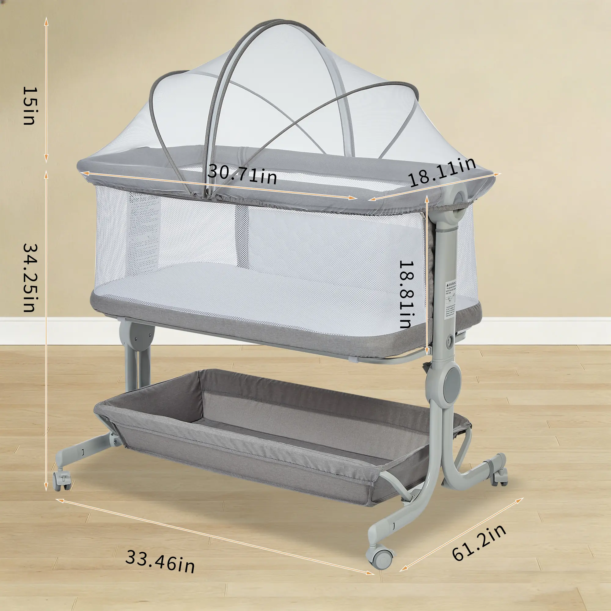 Bedside Bed - Factory Version - Light Gray - USA - With Zippered Mosquito Net (Comprehensive Department 2 - Project 3)