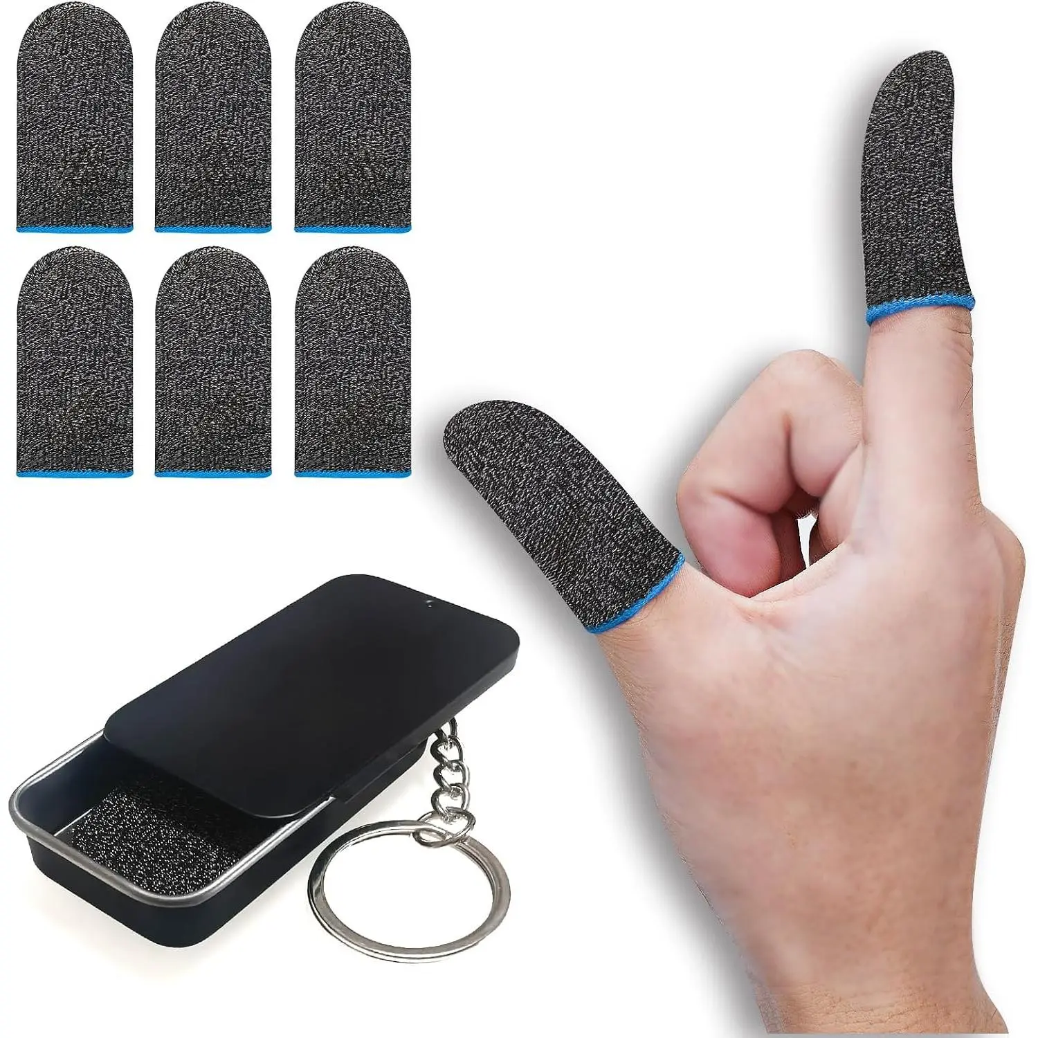 6 Pack Gaming Finger Sleeves Thumb Sleeve for Mobile  Controller for PUBG Anti- Breathable Seamless (Charcoal Gray Blue)