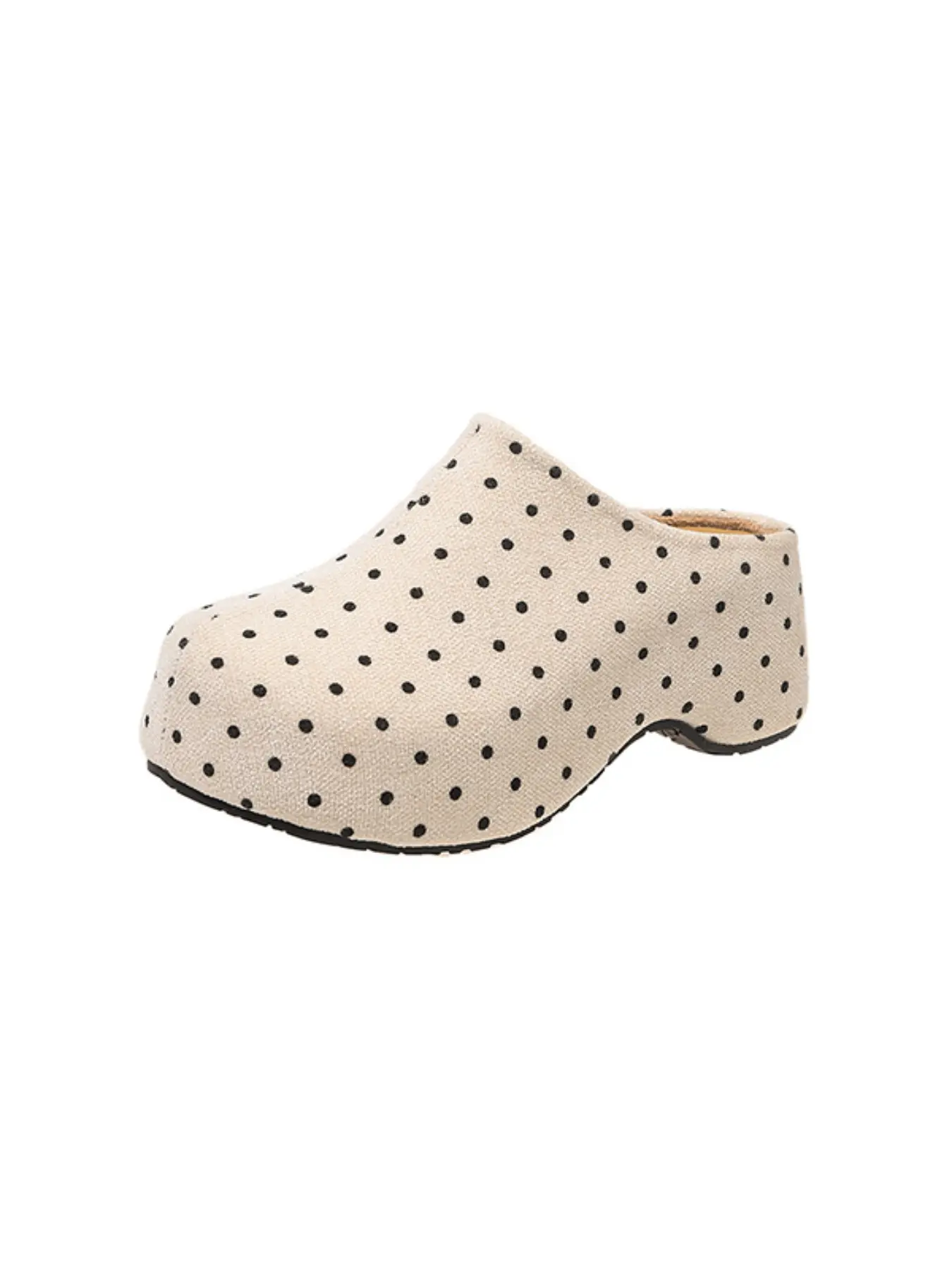 Vintage Polka Dot Platform Mules Clogs For Women, 7CM Invisible Hidden Wedge Heel Slip On Backless Clog Slippers, Casual Daily Streetwear Shoes