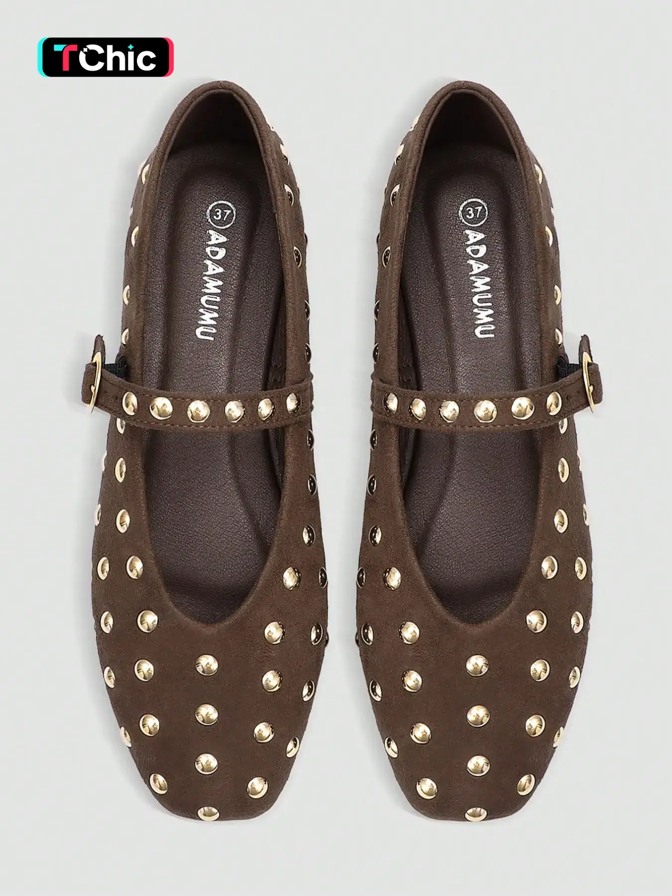 Women's Velvet Rivet Mary Jane Flat Shoes, Vintage Trendy Style, Buckle Strap, Comfortable Casual Party Footwear, Square Toe Flats