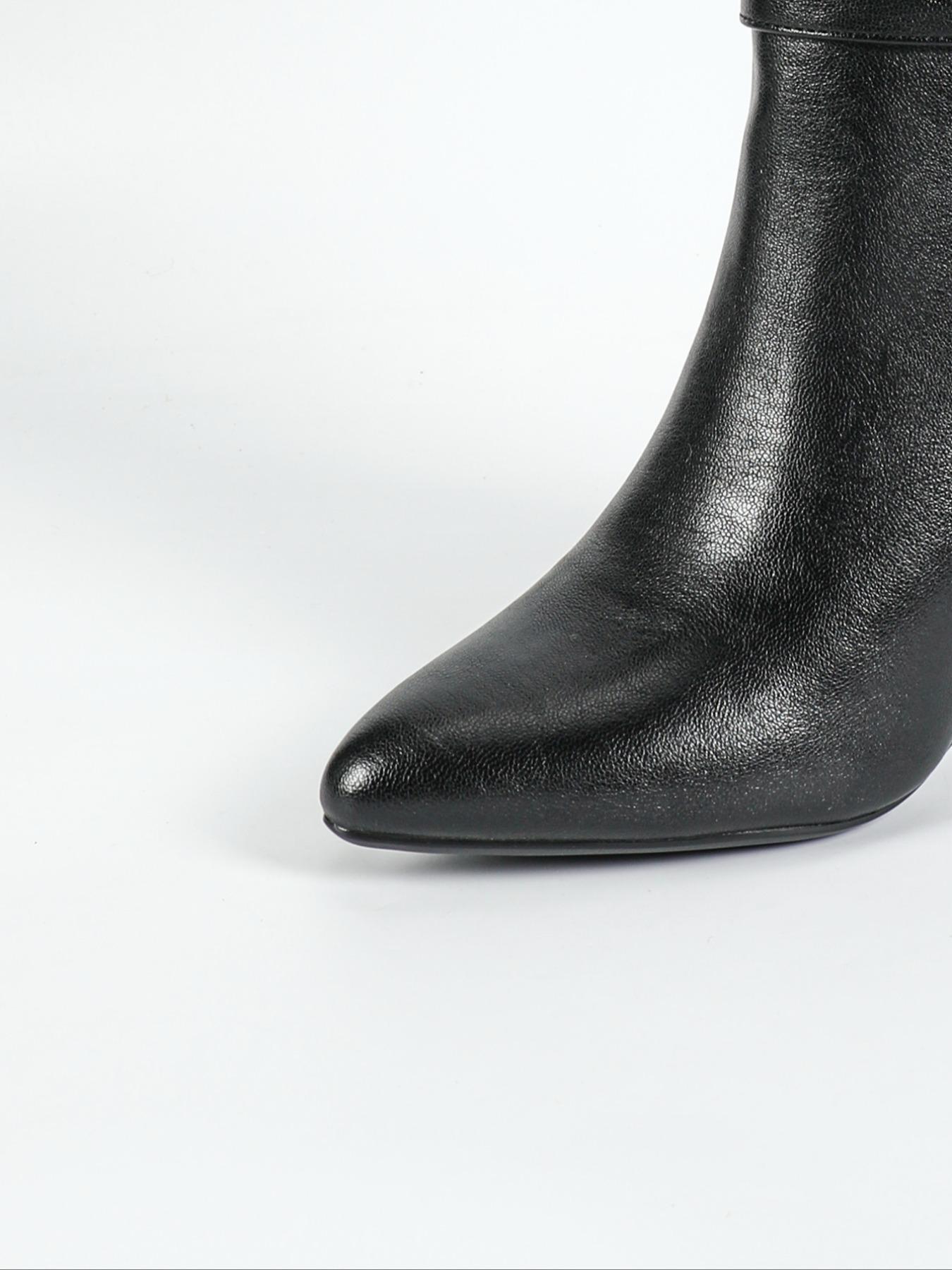 Women's Side Zip Chunky Heel over Knee Boots, Vintage Fashion Fall Winter Pointed Toe Shoes, Silver Color Buckle Design, Elegant Boots