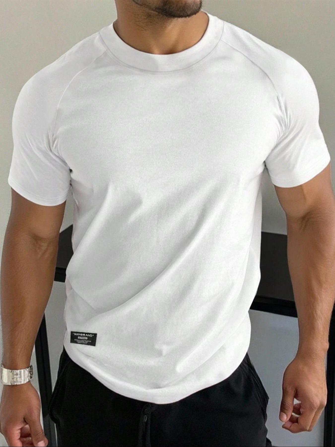 Men's Solid Color Shoulder Sleeve Crew Neck T-Shirt, Ultra Soft Stretch Quality Fabric, Dry Fit Sports Tee for Running & Gym Workouts, Dry Fit Shirts