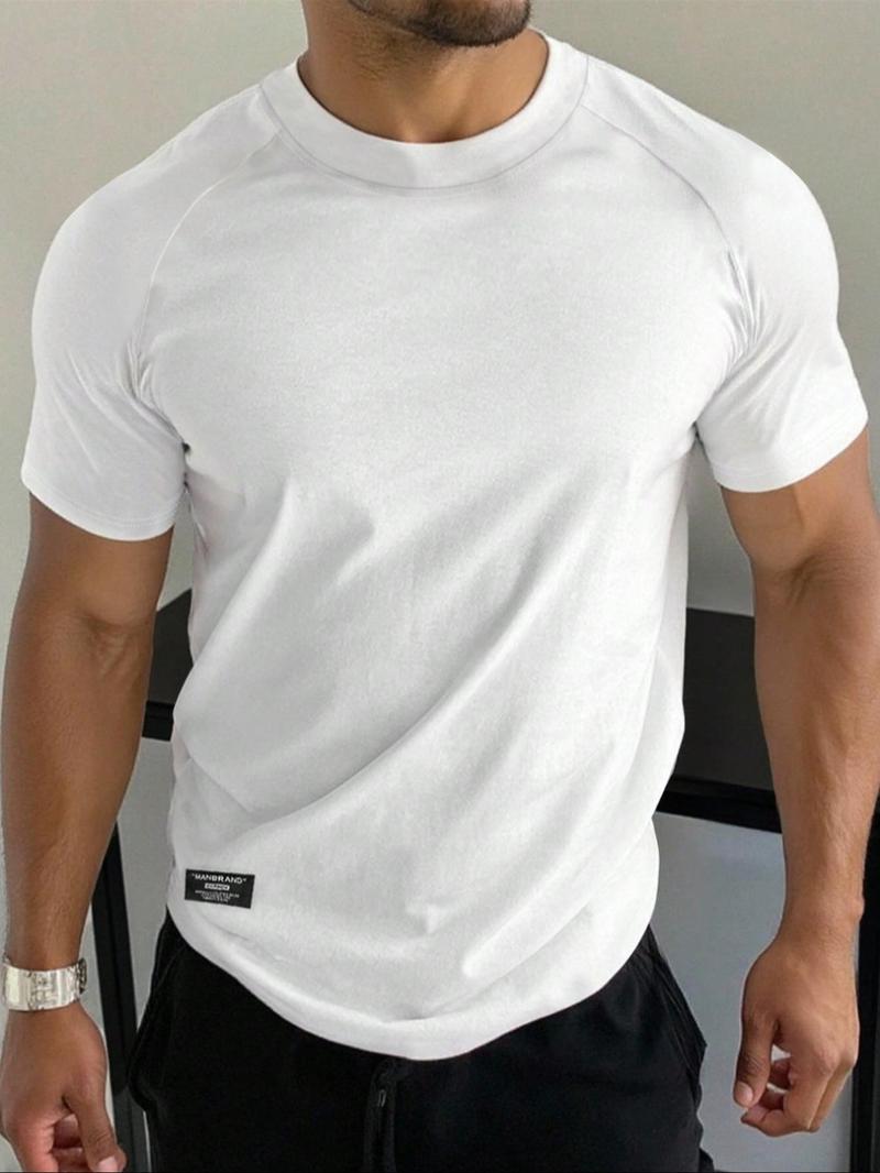 Men's Solid Color Shoulder Sleeve Crew Neck T-Shirt, Ultra Soft Stretch Quality Fabric, Dry Fit Sports Tee for Running & Gym Workouts, Dry Fit Shirts
