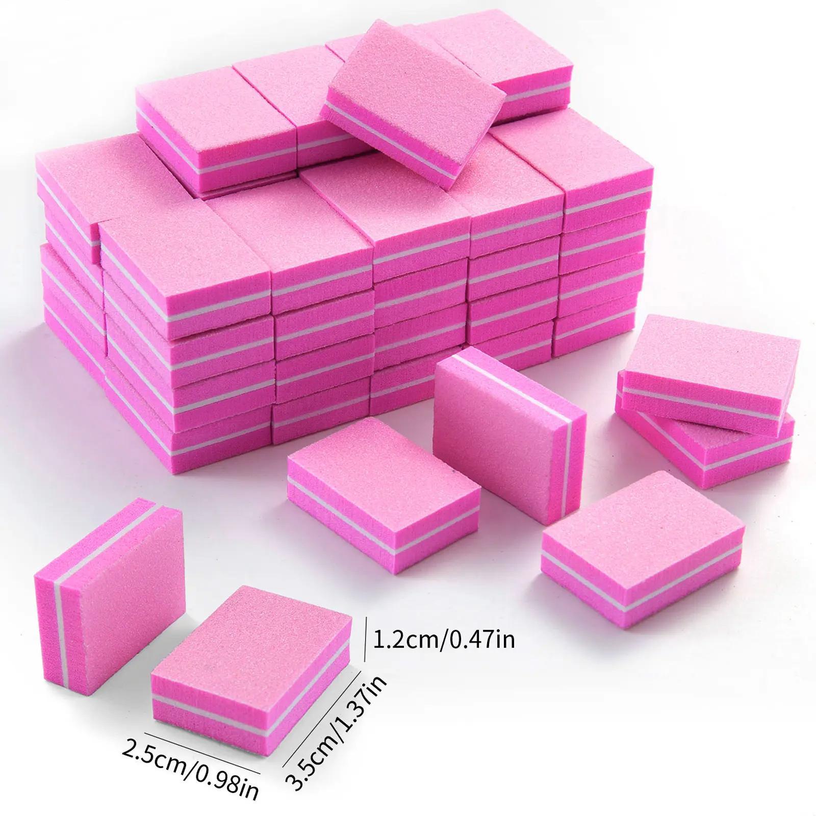50pcs Mini Nail Buffer Blocks, 100/180 Grit Nail Files for Acrylic and Natural Nails, Bulk Pink Buffing Blocks for Professional Manicure