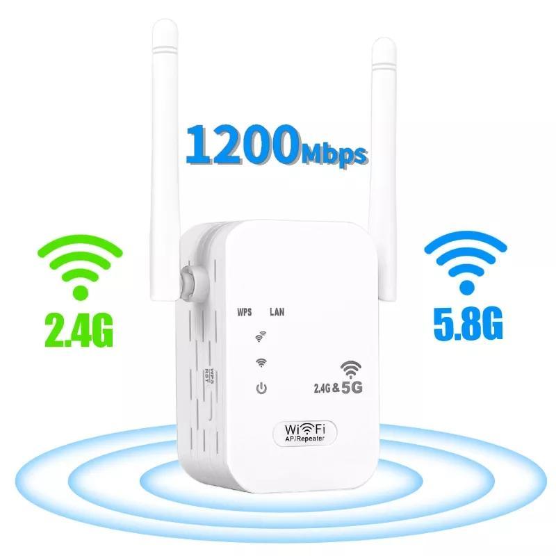 WiFi Extender Internet Signal Booster, 2.4&5g Wireless Repeater, 6000 Sq.ft Coverage, Ethernet Port, 1-Key Setup, Long Range for Home, 35 Devices