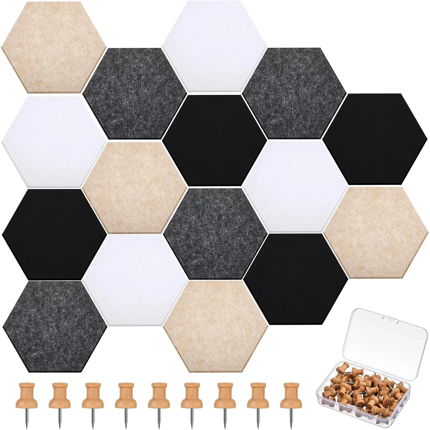 6.7 x 5.9 in 16 count Hexagon Cork Board Tiles with 50 Wooden Push Pins, Cork Boards for Wall, Felt DIY Tiles with Nano Tape, Pin Board for Office Classroom  Photo Memo Note (Classic)