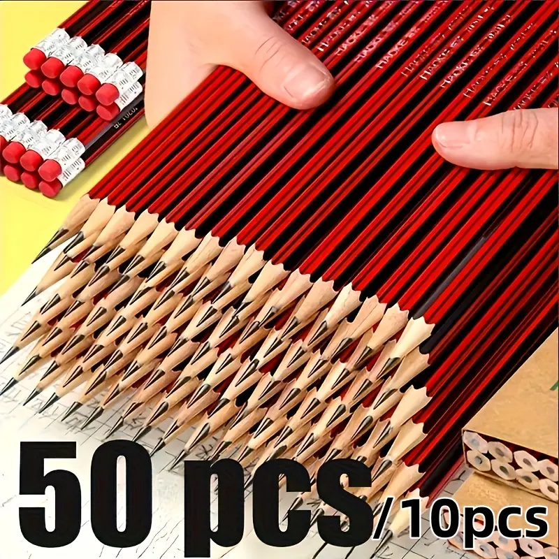 Pack of 50 HB Pencils with Eraser, 10pcs/Pack, Drawing Pencil Set, Ideal for Writing, Student Drawing And Artistic Creation - Ideal for School, Office And Creative Use