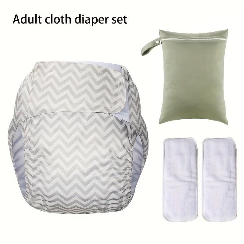 4pcs XL Adjustable Adult Incontinence Diapers Without Buttons Set(1pc Diaper+2pcs Inserts+1pc Bag), Seasons, High Performance, Washable Reusable Breathable Adult Incontinence Diapers, Good Gift for Postpartum Moms, Elderly, Long-Distance Dr
