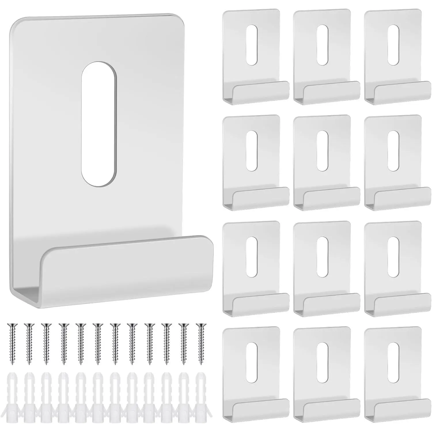 12 count Metal Mirror Clips Holder Wide  Mirror Holder Frameless Mounting Hardware Hooks Heavy Duty Hangers Retainer Clip with Screw for Wall Mounting Frameless Billboard Display(White)